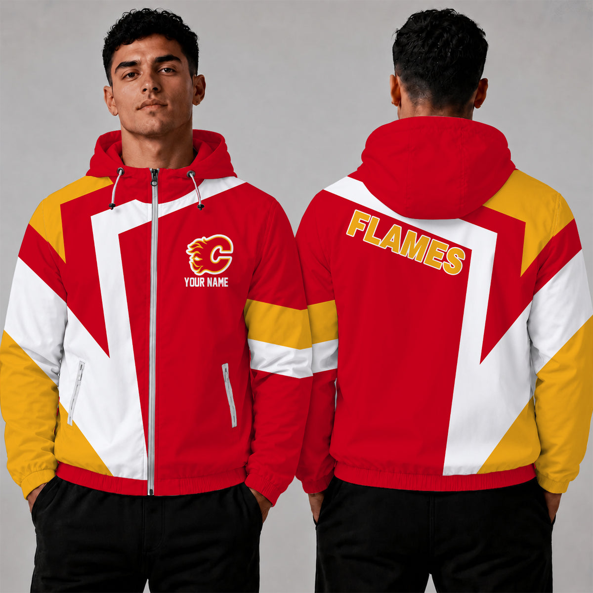 [SUPER SALE] NEW CUSTOMIZED NHL17 CGF CALGARY FLAMES WINDBREAKER JACKET