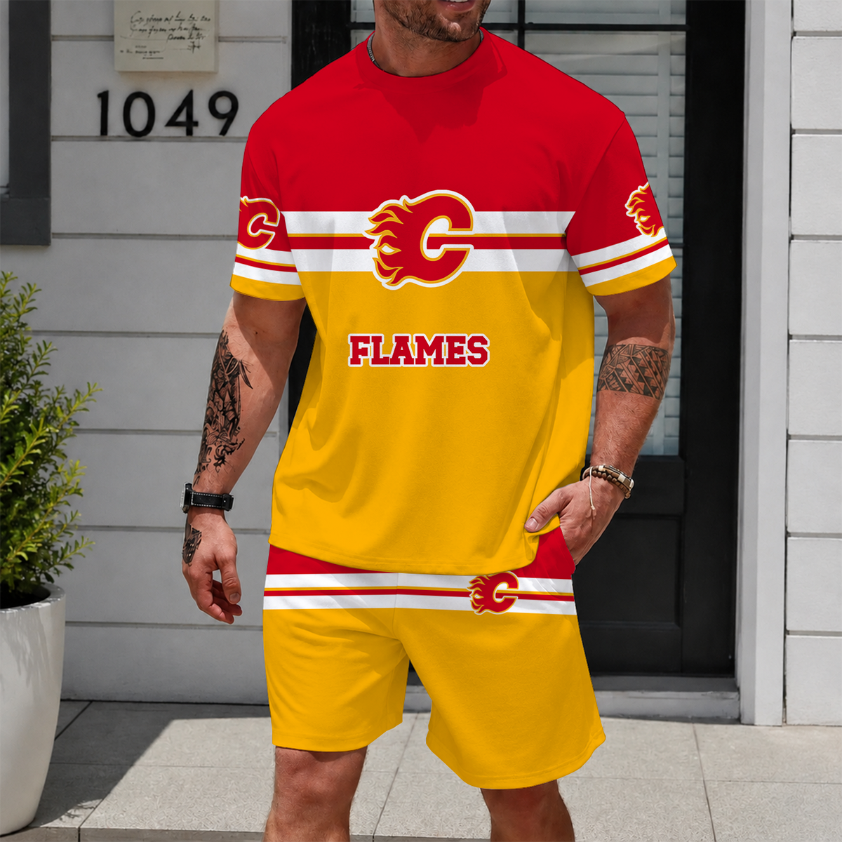 [SUPER SALE] NEW CUSTOMIZED NHL17 CGF CALGARY FLAMES UNISEX T-SHIRT & SHORTS SET