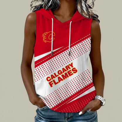 [SUPER SALE] NEW CUSTOMIZED NHL17 CGF CALGARY FLAMES WOMEN'S SLEEVELESS HOODED POCKET TANK TOP