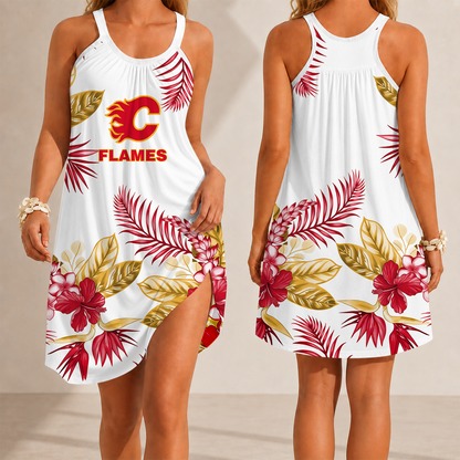 [SUPER SALE] NEW CUSTOMIZED NHL17 CGF CALGARY FLAMES CAMISOLE DRESS