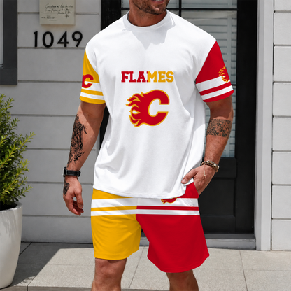 [SUPER SALE] NEW CUSTOMIZED NHL17 CGF CALGARY FLAMES UNISEX T-SHIRT & SHORTS SET