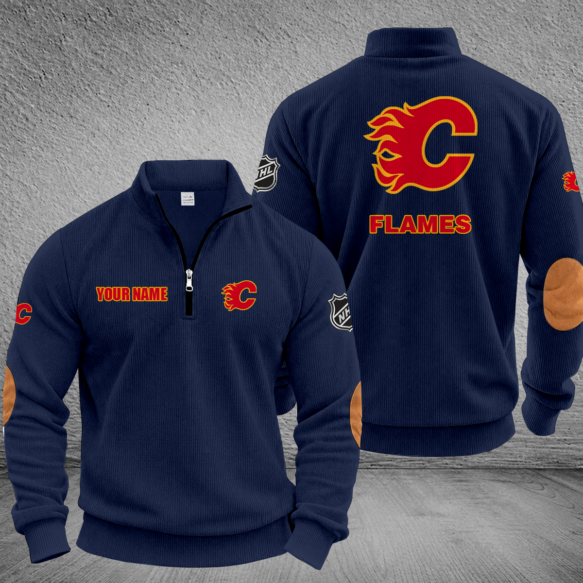 [SUPER SALE] NEW CUSTOMIZED NHL17 CGF CALGARY FLAMES MULTICOLOR STRIPED QUATER ZIP SWEATSHIRT