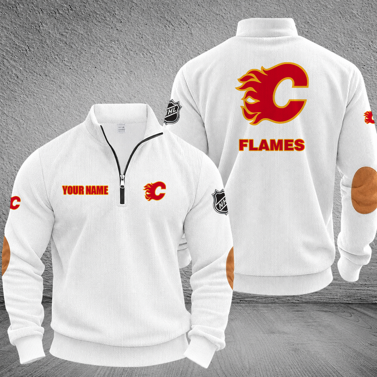 [SUPER SALE] NEW CUSTOMIZED NHL17 CGF CALGARY FLAMES MULTICOLOR STRIPED QUATER ZIP SWEATSHIRT