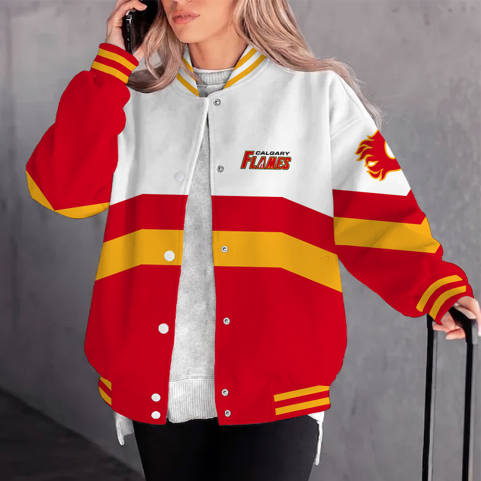 [SUPER SALE] NEW CUSTOMIZED NHL17 CGF CALGARY FLAMES SATIN VARSITY JACKET & BASEBALL JACKET