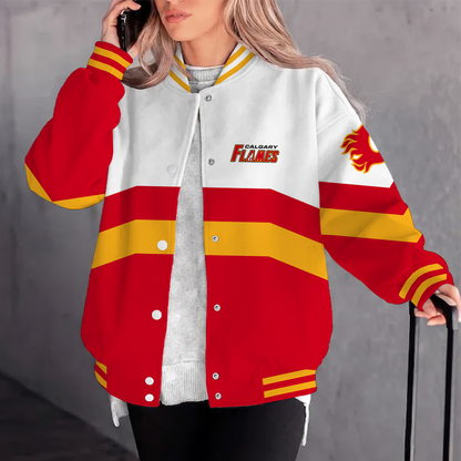 [SUPER SALE] NEW CUSTOMIZED NHL17 CGF CALGARY FLAMES SATIN VARSITY JACKET & BASEBALL JACKET