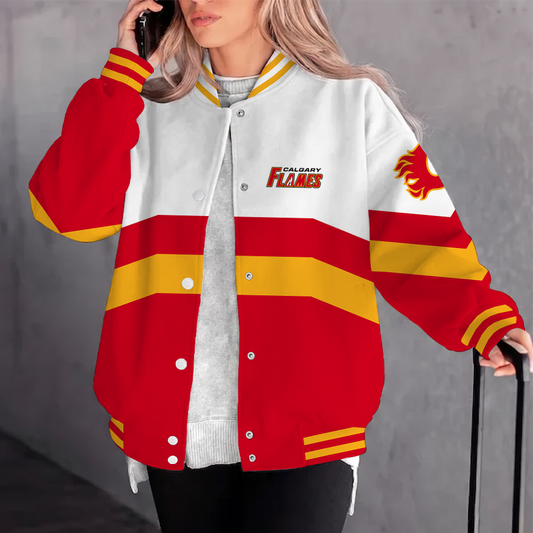 [SUPER SALE] NEW CUSTOMIZED NHL17 CGF CALGARY FLAMES SATIN VARSITY JACKET & BASEBALL JACKET