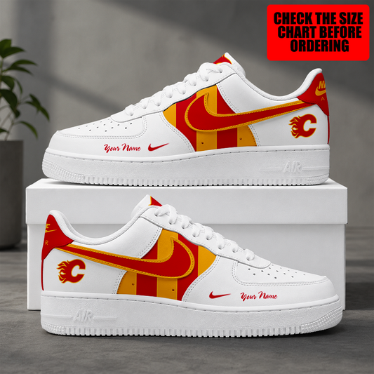 [SUPER SALE] NEW CUSTOMIZED NHL17 CGF CALGARY FLAMES AF1 SHOES