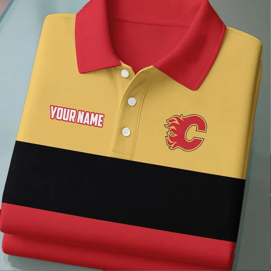 [SUPER SALE] NEW CUSTOMIZED NHL17 CGF CALGARY FLAMES POLO SHIRT