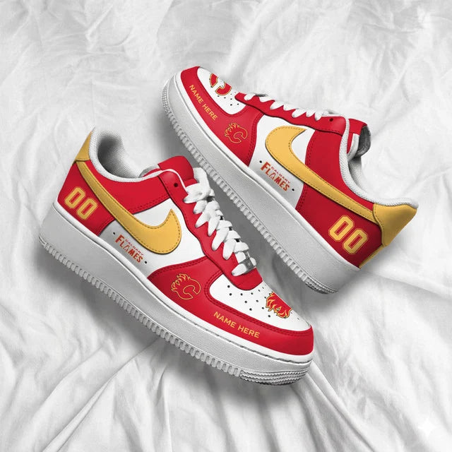 [SUPER SALE] NEW CUSTOMIZED NHL17 CGF CALGARY FLAMES AF1 SHOES