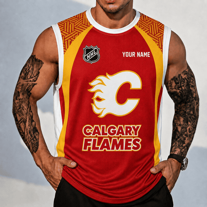 [SUPER SALE] NEW CUSTOMIZED NHL17 CGF CALGARY FLAMES TANK TOP & GYM SHIRT