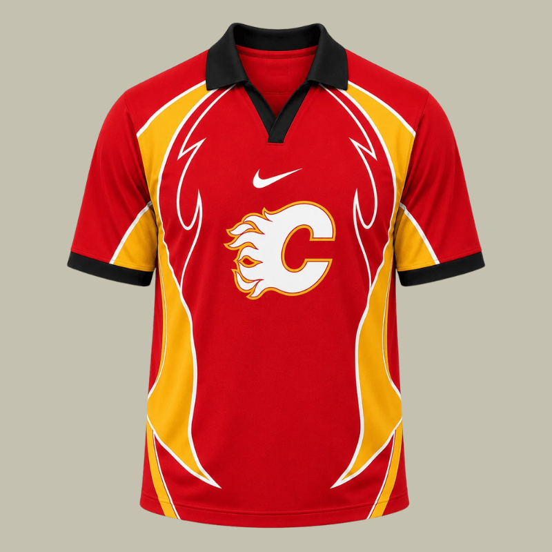 [SUPER SALE] NEW CUSTOMIZED NHL17 CGF CALGARY FLAMES POLO SHIRT