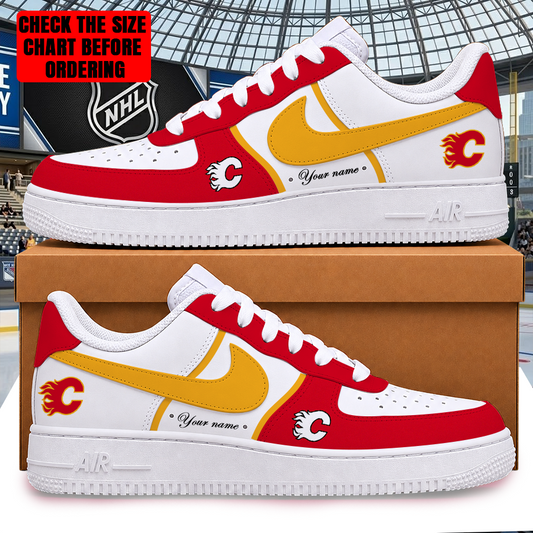 [SUPER SALE] NEW CUSTOMIZED NHL17 CGF CALGARY FLAMES AF1 SHOES