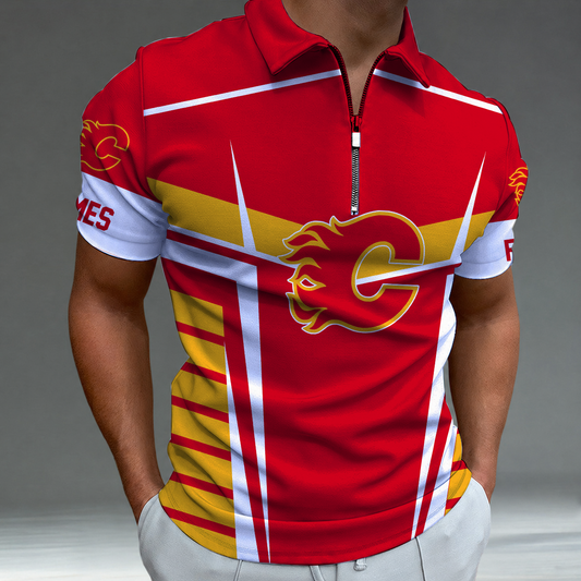 [SUPER SALE] NEW CUSTOMIZED NHL17 CGF CALGARY FLAMES POLO SHIRT