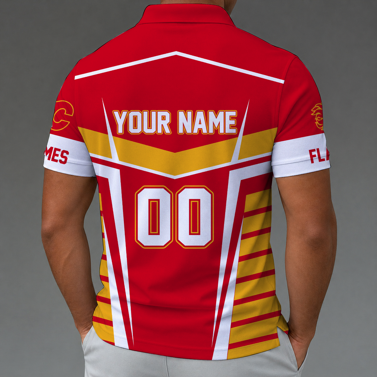 [SUPER SALE] NEW CUSTOMIZED NHL17 CGF CALGARY FLAMES POLO SHIRT
