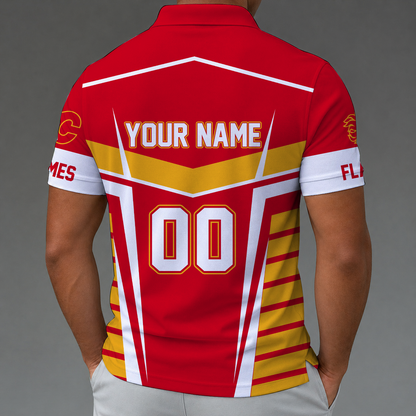 [SUPER SALE] NEW CUSTOMIZED NHL17 CGF CALGARY FLAMES POLO SHIRT