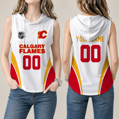 [SUPER SALE] NEW CUSTOMIZED NHL17 CGF CALGARY FLAMES WOMEN'S SLEEVELESS HOODED POCKET TANK TOP