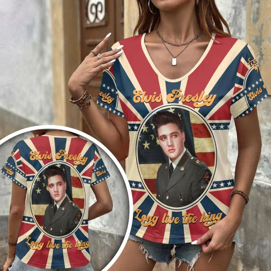 [FAN FAVORITE] NEW CUSTOMIZED ELVIS PRESLEY V-NECK FEMALE SHIRT