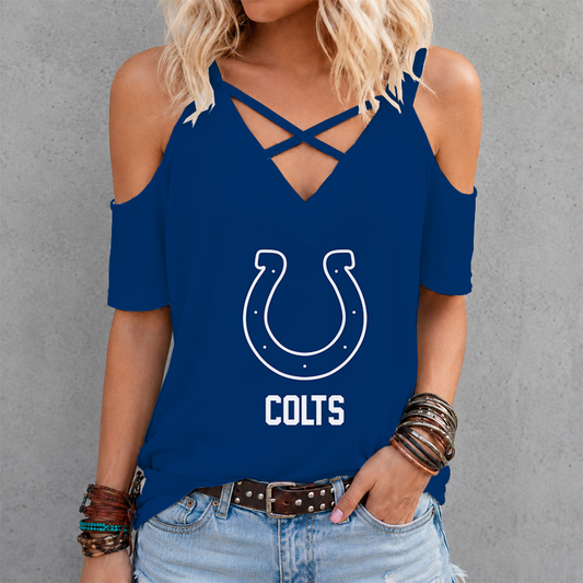 [SPECIAL OFFER] NEW CUSTOMIZED NFL17 IDC INDIANAPOLIS COLTS CRISS CROSS V-NECK TOP