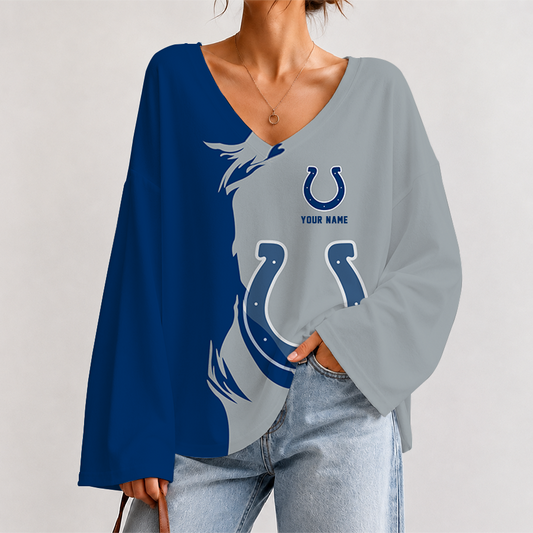 [SPECIAL OFFER] NEW CUSTOMIZED NFL17 IDC INDIANAPOLIS COLTS V NECK LONG SLEEVED CROP TOP