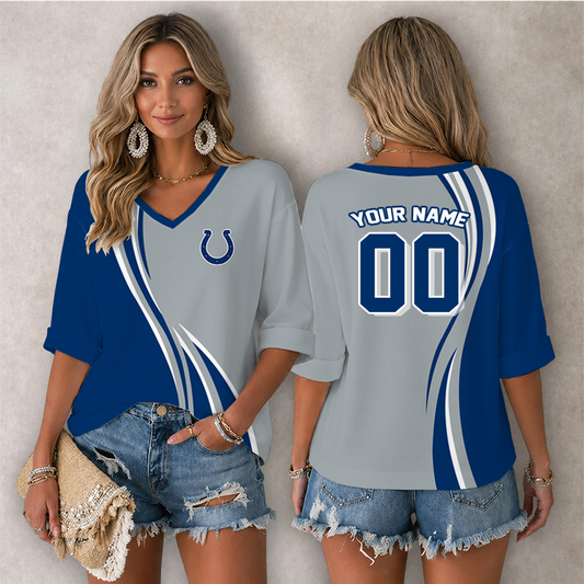 [SPECIAL OFFER] NEW CUSTOMIZED NFL17 IDC INDIANAPOLIS COLTS WOMEN'S HEART V-NECK LONG SLEEVE SHIRT