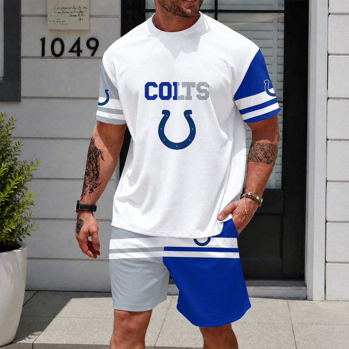 [SPECIAL OFFER] NEWCUSTOMIZED NFL17 IDC INDIANAPOLIS COLTS UNISEX T-SHIRT & SHORTS SET