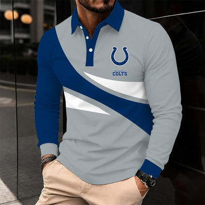 [SPECIAL OFFER] NEW CUSTOMIZED NFL17 IDC INDIANAPOLIS COLTS LONG SLEEVE POLO SHIRT