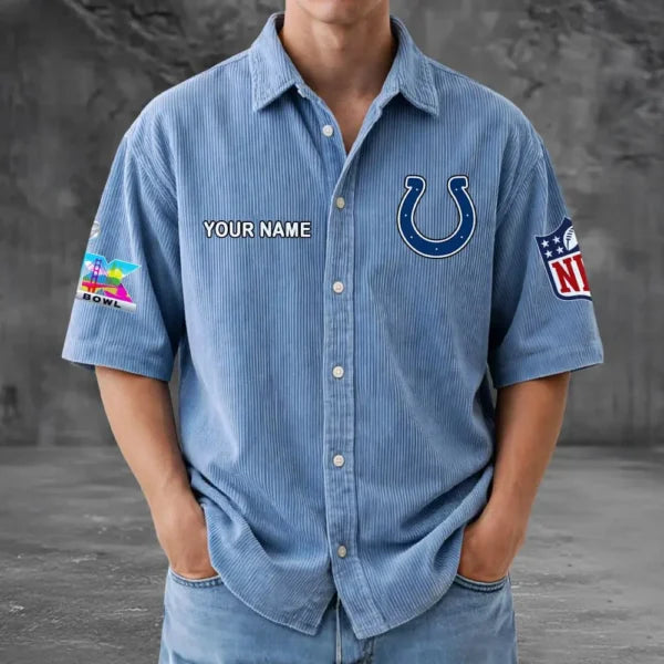 [HOT DEAL] NEW CUSTOMIZED NFL17 IDC INDIANAPOLIS COLTS SEERSUCKER BUTTON SHIRT