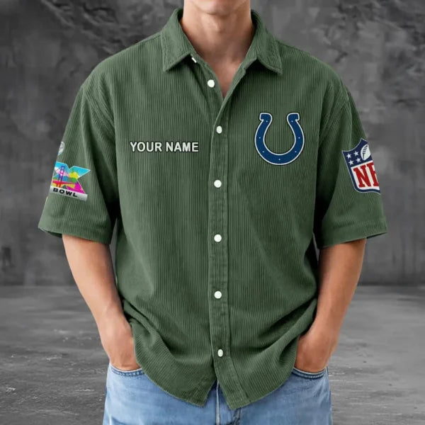 [HOT DEAL] NEW CUSTOMIZED NFL17 IDC INDIANAPOLIS COLTS SEERSUCKER BUTTON SHIRT
