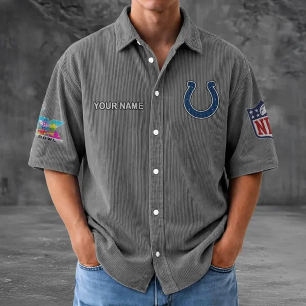 [HOT DEAL] NEW CUSTOMIZED NFL17 IDC INDIANAPOLIS COLTS SEERSUCKER BUTTON SHIRT
