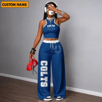 [SPECIAL OFFER] NEW CUSTOMIZED NFL17 IDC INDIANAPOLIS COLTS WOMEN'S CROP TOP & LONGPANTS SET