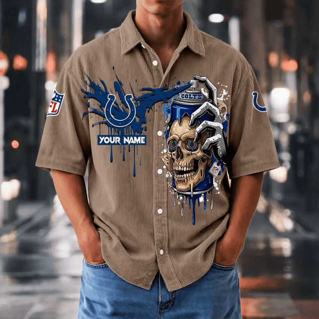 [SPECIAL OFFER] NEW CUSTOMIZED NFL17 IDC INDIANAPOLIS COLTS SEERSUCKER BUTTON SHIRT