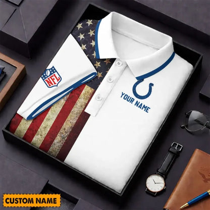 [SPECIAL OFFER] NEW CUSTOMIZED NFL17 IDC INDIANAPOLIS COLTS US FLAG POLO SHIRT