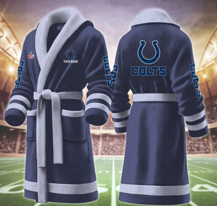 [SPECIAL OFFER] NEW CUSTOMIZED NFL17 IDC INDIANAPOLIS COLTS MULTICOLOR FLEECE BATHROBE