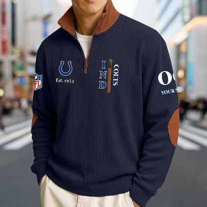 [SPECIAL OFFER] NEW CUSTOMIZED NFL17 IDC INDIANAPOLIS COLTS MULTICOLOR STRIPED QUATER ZIP SWEATSHIRT