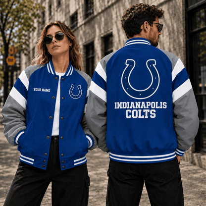 [SPECIAL OFFER] NEW CUSTOMIZED NFL17 IDC INDIANAPOLIS COLTS SATIN VARSITY & BASEBALL JACKET