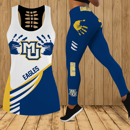 [FAN FAVORITE] NEW CUSTOMIZED NCAA MAM17 MGE MARQUETTE GOLDEN EAGLES STRAPPY HOLLOW TANK TOP & LEGGINGS SET