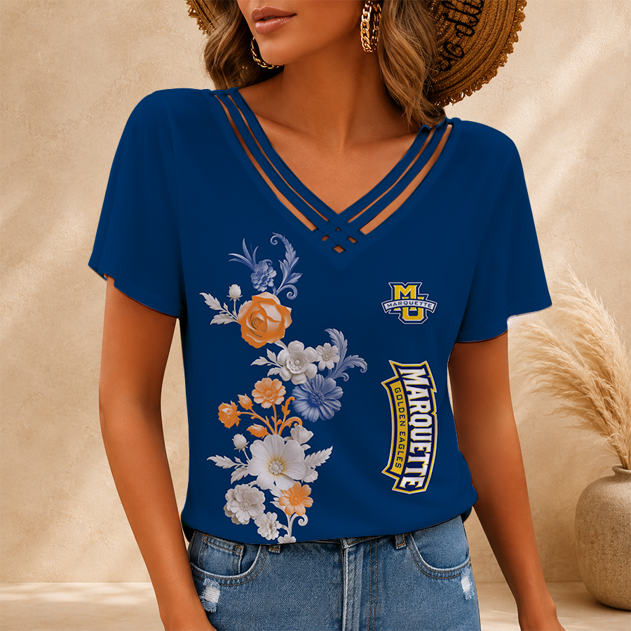 [FAN FAVORITE] NEW CUSTOMIZED NCAA MAM17 MGE MARQUETTE GOLDEN EAGLES V-NECK SHIRT