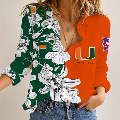 [FAN FAVORITE] NEW CUSTOMIZED NCAA FBS17 MIH MIAMI HURRICANES WOMEN CASUAL SHIRT