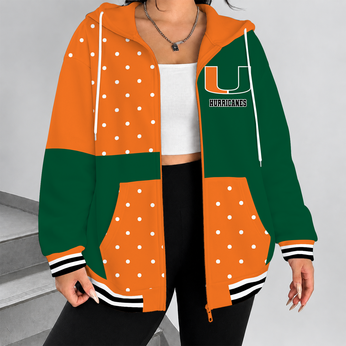 [FAN FAVORITE] NEW CUSTOMIZED NCAA FBS17 MIH MIAMI HURRICANES ZIP HOODIE
