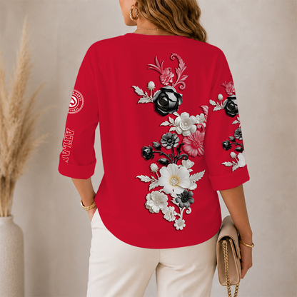 LIMITED EDITION - NEW CUSTOMIZED NBA17 AHA ATLANTA HAWKS WOMEN'S V-NECK LONG SLEEVE SHIRT