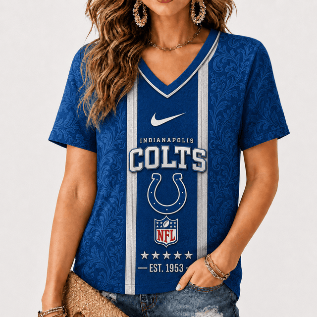 [SPECIAL OFFER] NEW CUSTOMIZED NFL17 IDC INDIANAPOLIS COLTS V-NECK FEMALE SHIRT