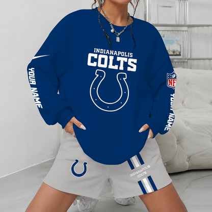 [SPECIAL OFFER] NEW CUSTOMIZED NFL17 IDC INDIANAPOLIS COLTS UNISEX SWEATSHIRT & SHORTS SET