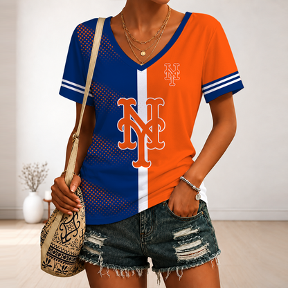 [FLASH SALE] NEW CUSTOMIZED MLB17 NYM NEW YORK METS V-NECK FEMALE SHIRT