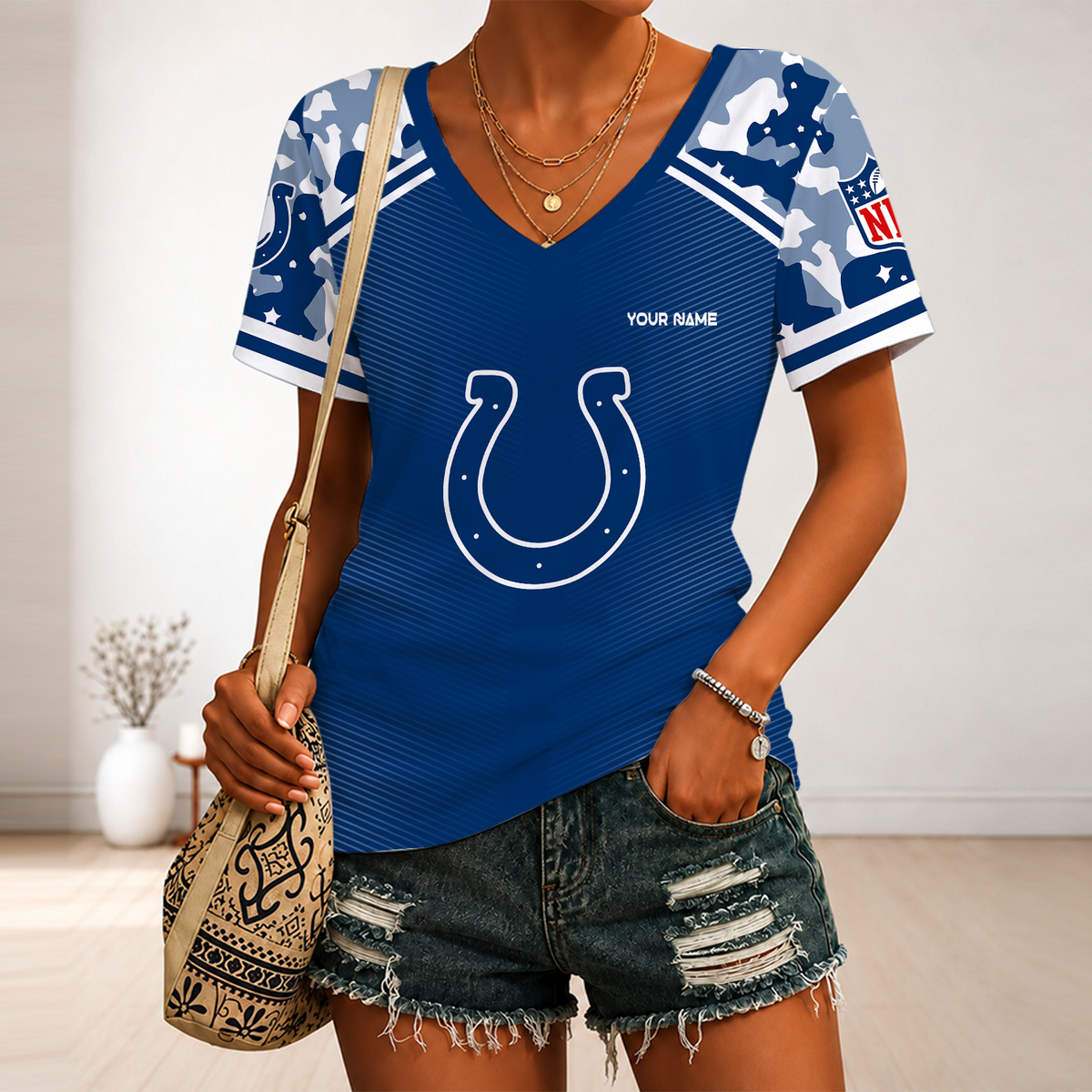 [SPECIAL OFFER] NEW CUSTOMIZED NFL17 IDC INDIANAPOLIS COLTS V-NECK FEMALE SHIRT