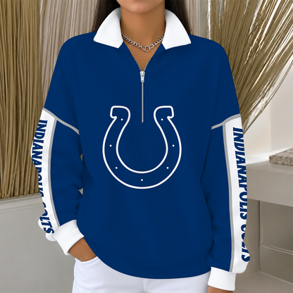 [SPECIAL OFFER] NEW CUSTOMIZED NFL17 IDC INDIANAPOLIS COLTS QUARTER ZIP RIBBED SWEATER