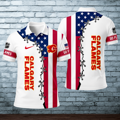 [SUPER SALE] NEW CUSTOMIZED NHL17 CGF CALGARY FLAMES POLO SHIRT