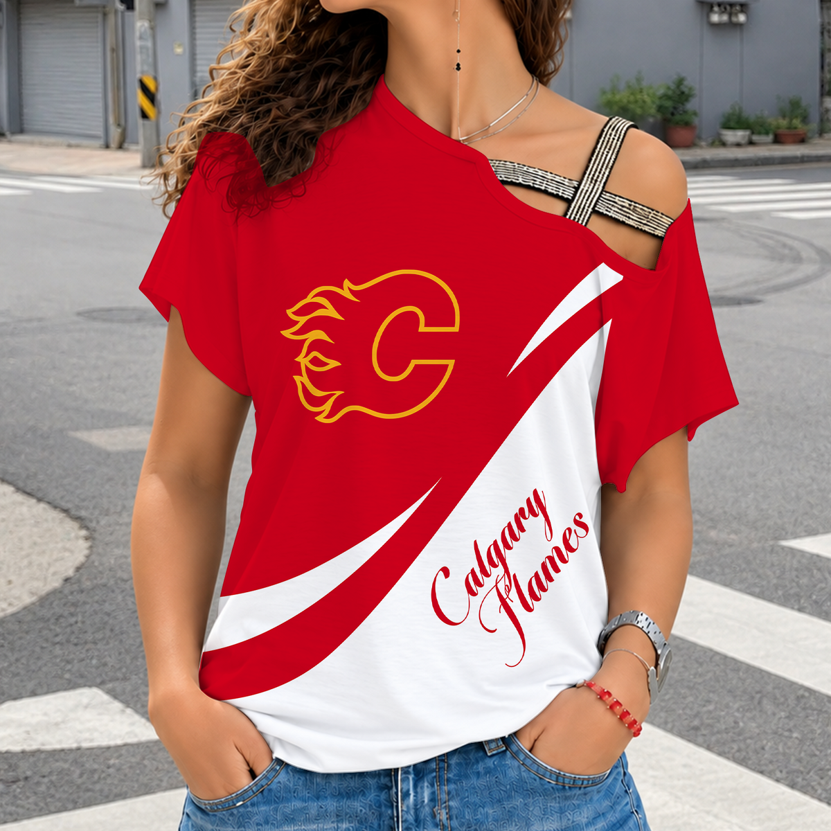 [SUPER SALE] NEW CUSTOMIZED NHL17 CGF CALGARY FLAMES SHOULDER SHIRT