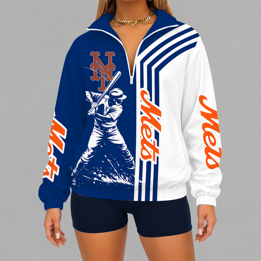 LIMITED EDITION - NEW CUSTOMIZED MLB17 NYM NEW YORK METS V-NECK ZIPPER SWEATSHIRT JACKET