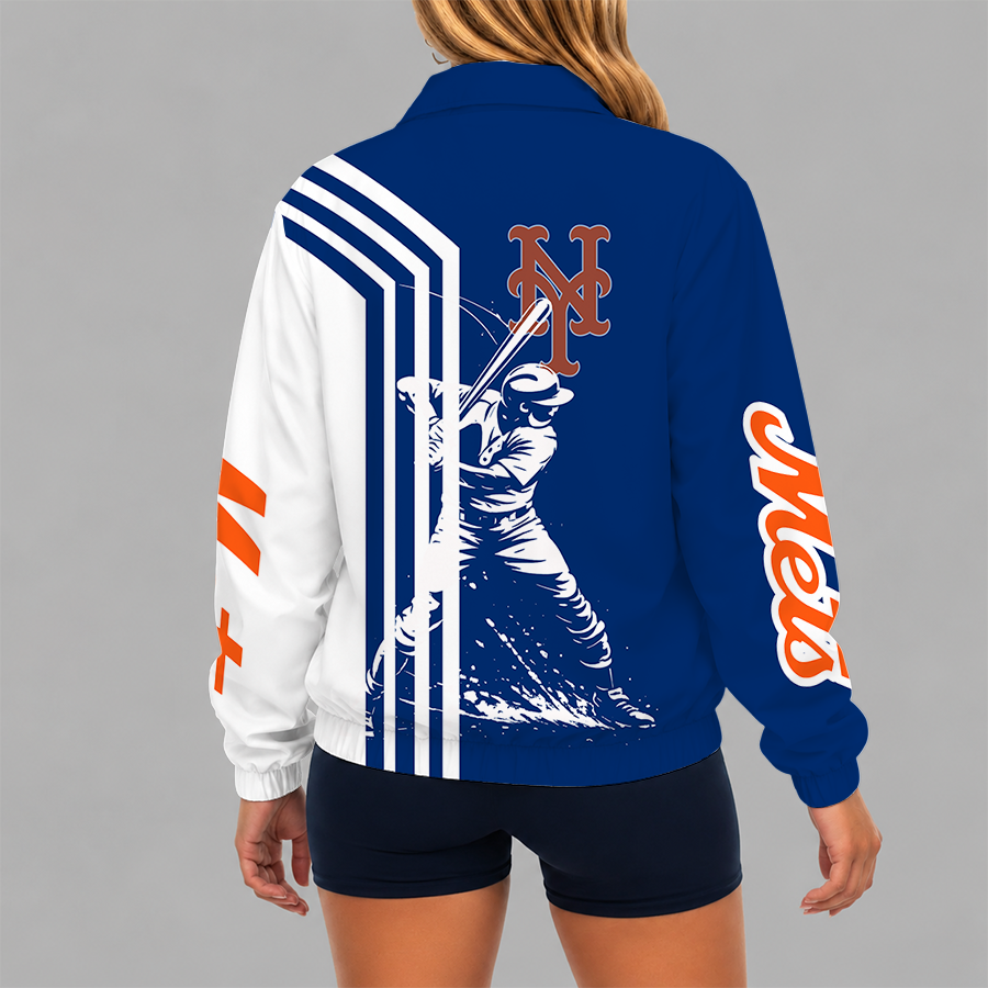 LIMITED EDITION - NEW CUSTOMIZED MLB17 NYM NEW YORK METS V-NECK ZIPPER SWEATSHIRT JACKET