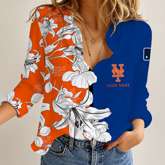 [FLASH SALE] NEW CUSTOMIZED MLB17 NYM NEW YORK METS WOMEN CASUAL SHIRT
